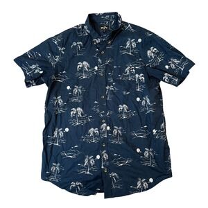 Billabong Mens‎ Shirt Short Sleeve Palm Tree Print Navy Blue Size L Resortwear